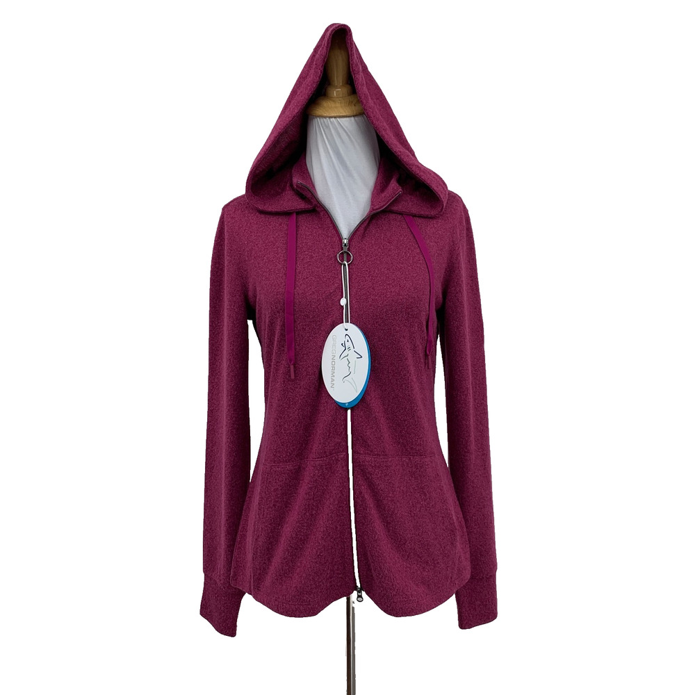 Greg Norman Jacket Womens XS Geranium Caitlyn Zip Up Golf Hooded Stretch *LOGO